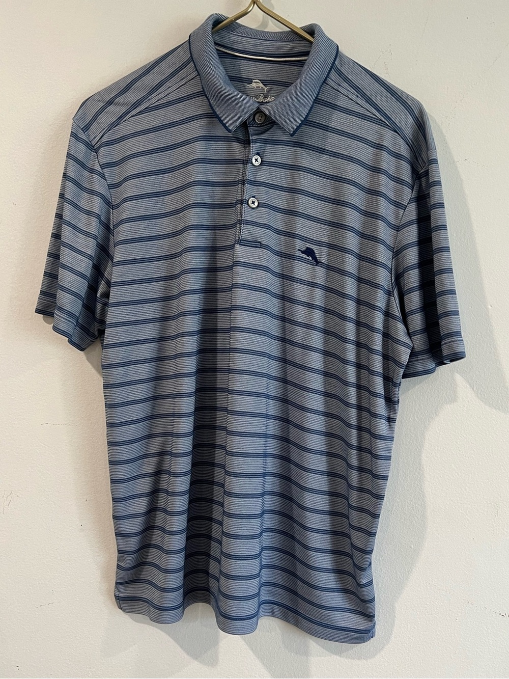 TOMMY BAHAMAS Men's Blue Striped Polo Shirt M